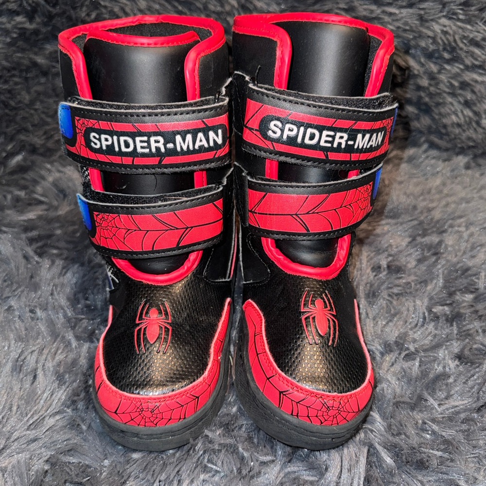 Marvel Boys Spider-Man Snow Boots Size 12 Black Red Hook and Loop Straps